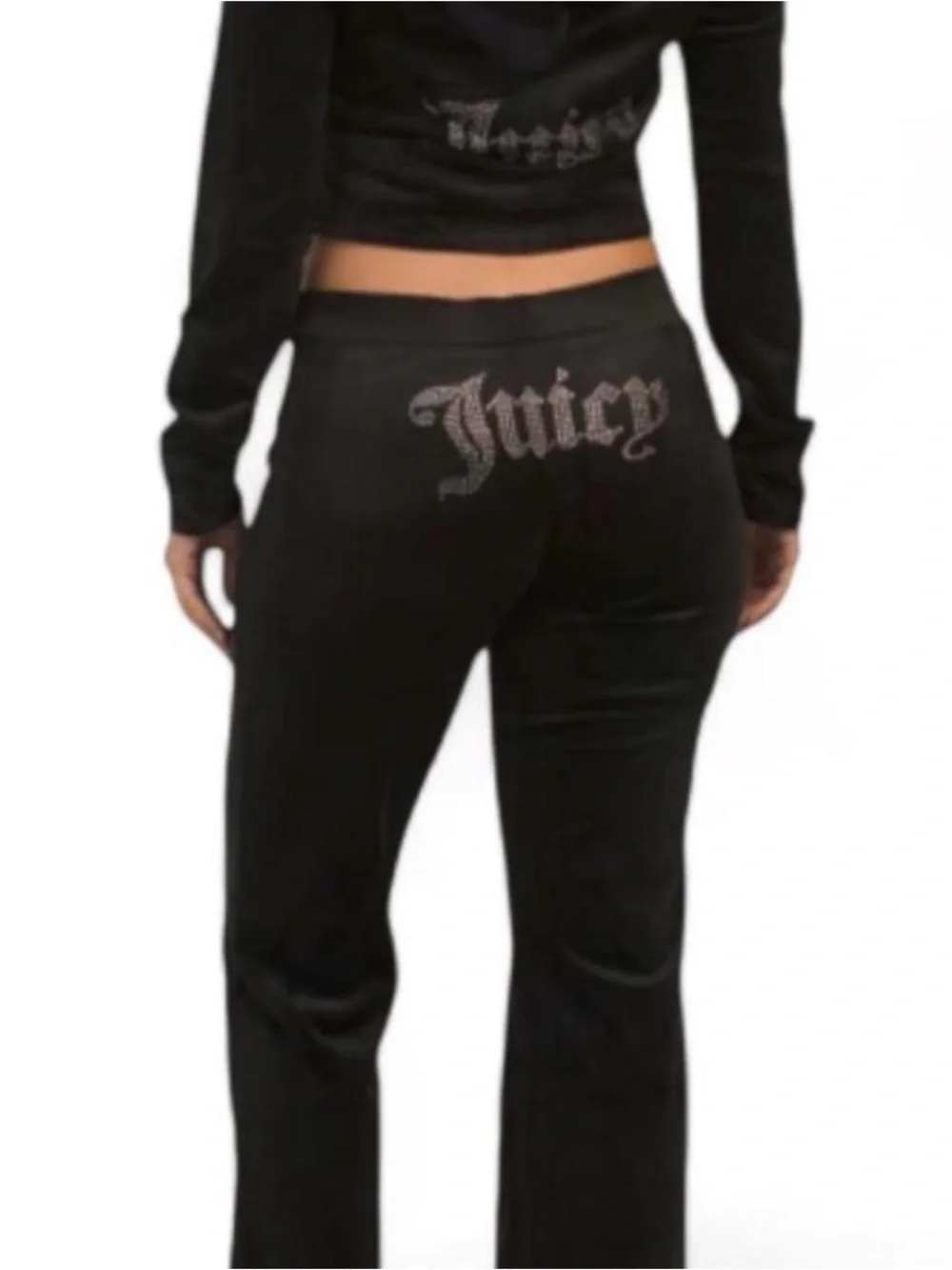 Juicy Couture Black Velour Rhinestone Logo Hoodie & Pants Set